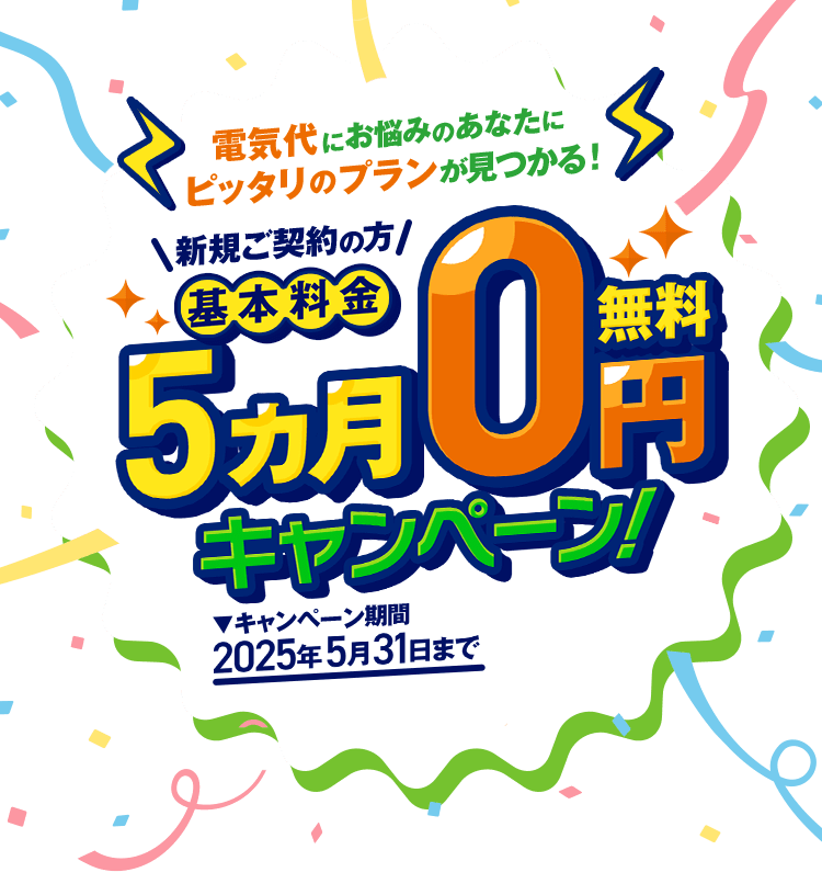 新規ご契約の方 基本料金5カ月0円キャンペーン！ キャンペーン期間2025年5月31日まで