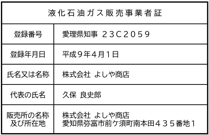 液化石油ガス販売事業者証